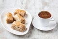 Baklava with walnut and Turkish coffee Royalty Free Stock Photo