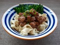 Bakmi is a type of noodle dish that was popularized by Chinese traders to Indonesia. Noodles are also often called yamien or yahun Royalty Free Stock Photo