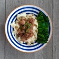 Bakmi is a type of noodle dish that was popularized by Chinese traders to Indonesia. Noodles are also often called yamien or yahun Royalty Free Stock Photo