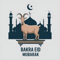 Bakra eid mubarak with goat and mosque Royalty Free Stock Photo