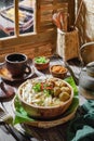 Bakso or baso is an Indonesian meatball noodle soup