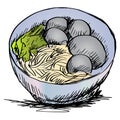 Bakso Indonesian food, hand drawing illustration.