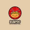 Bakso meatball bowl restaurant logo icon with full of noodle and smile face