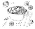 Bakso original indonesian food meatball soup hand drawn sketches white isolation background Royalty Free Stock Photo