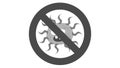 Illustration vector graphic of no bacteria sign with cute cartoon germ in Grayscale Color. Ban microbe and virus microorganism. St