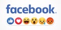 Baku, Azerbaijan - April 23, 2019: Facebook new like reactions buttons Royalty Free Stock Photo