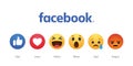 Baku, Azerbaijan - April 23, 2019: Facebook new like reactions buttons