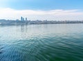 Baku, Azerbaijan - April 13, 2019: Panoramic sunny summer view of Baku, capital city of Azerbaijan. Panorama Baku from The Caspian Royalty Free Stock Photo