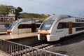 Stadler KISS trains at the platform of Baku Central Railway Station in Baku, Azerbaijan