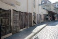 The street of the old city with traditional Azerbaijani carpets on the wall