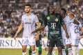 Ferencvaros midfielder Anderson Esiti and Qarabag winger Toral Bayramov during UEFA Champions League qualification match Qarabag