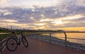 Baku. Azerbaijan. 03.23.2020. Bicycle on the bridge by the lake