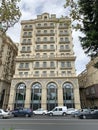 Baku, Azerbaijan, September, 09 2019. Cars on Avenue of Oilmen near the house 69. Azerbaijan, city of Baku