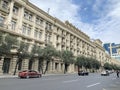 Baku, Azerbaijan, September, 11, 2019. Cars are on the prospect of Oilmen in the fall. Baku, Azerbaijan