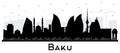Baku Azerbaijan City Skyline Silhouette with Black Buildings Isolated on White. Vector Illustration. Baku Cityscape with Landmarks