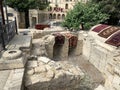 Baku, Azerbaijan, September, 09, 2019. Inner city of Icheri Sheher, Asaf Zeynalli street. Fragment of ancient masonry at the walls