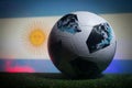 BAKU,AZERBAIJAN - JUNE 21, 2018 : Creative concept. Official Russia 2018 World Cup football ball The Adidas Telstar 18 on dark ton Royalty Free Stock Photo