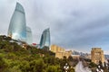 View of Flame Towers from Upland park in Baku. Russia Royalty Free Stock Photo