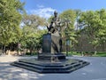 Baku, Azerbaijan, September, 08, 2019. Monument to Sabir Tahirzade from the walls of the old town of Icheri Sheher Royalty Free Stock Photo