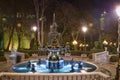 Baku, Azerbaijan - 19.01.2018: Night Philharmonic Fountain Park. Azerbaijan State Philharmonic Hall is the main concert hall in Royalty Free Stock Photo