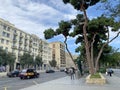 Baku, Azerbaijan, September, 09 2019.Azerbaijan, Baku city. The Oilmen`s Neftyanikov Avenue in the fall on a cloudy day