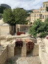 Baku, Azerbaijan, September, 09, 2019. Inner city of Icheri Sheher, Asaf Zeynalli street. Fragment of ancient masonry at the walls