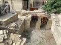 Baku, Azerbaijan, September, 09, 2019. Inner city of Icheri Sheher, Asaf Zeynalli street. Fragment of ancient masonry at the walls