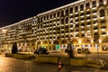 Nizami Street with bright night illumination. Shopping center of Baku