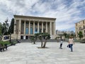 Baku, Azerbaijan, September, 12, 2019. People walkig near Azerbaijan state Academic national Drama Theatre. Baku, Shikhali Kurbano Royalty Free Stock Photo