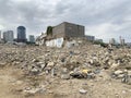 Baku, Azerbaijan, September, 10, 2019. The ruins of demolished buildings between the streets of said Rustamov and Zulfi Adygezalov