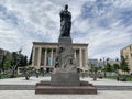 Baku, Azerbaijan, September, 12, 2019. Azerbaijan state Academic national Drama Theatre and Fuzuli monument. Baku, shikhali Kurban Royalty Free Stock Photo