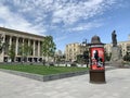 Baku, Azerbaijan, September, 12, 2019. Azerbaijan state Academic national Drama Theatre, Fuzuli square and Fuzuli monument. Baku, Royalty Free Stock Photo