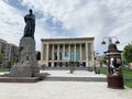 Baku, Azerbaijan, September, 12, 2019. Azerbaijan state Academic national Drama Theatre, Fuzuli square and Fuzuli monument. Baku, Royalty Free Stock Photo