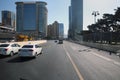 Streets of Baku during Formula 1 Azerbaijan Grand Prix 2021. Panoramic view of stands and tracks . Old Baku .View of