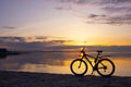 Baku. Azerbaijan. 03.24.2020 year. Bicycle by the sea at sunrise