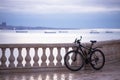 Baku. Azerbaijan. 01.16.2021 year. The bike is on the observation deck