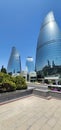 Baku city in Azerbaijan. Flame tower. Modern building