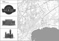 Baku city map with hand-drawn architecture icons