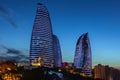 Baku panorama. Night city. Evening view of skyscrapers. Flame Towers in the evening. Modern architecture. Azerbaijan capital. Royalty Free Stock Photo