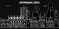 Baku silhouette skyline. Azerbaijan - Baku vector city, azerbaijani linear architecture, buildings. Baku travel