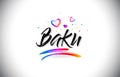 Baku Welcome To Word Text with Love Hearts and Creative Handwritten Font Design Vector