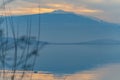 Bal?kesir Lake Manyas at sunset boats reflection Royalty Free Stock Photo