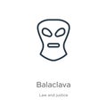 Balaclava icon. Thin linear balaclava outline icon isolated on white background from law and justice collection. Line vector