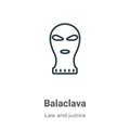 Balaclava outline vector icon. Thin line black balaclava icon, flat vector simple element illustration from editable law and