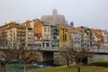 Balaguer, Spain - January 21, 2024: Embankment of Segre river. City of Balaguer, Spain