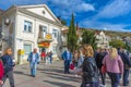 Balaklava, Sevastopol, Crimea -  People stroll along the Nazukin embankment. Sunny day. Black sea Royalty Free Stock Photo