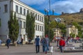 Balaklava, Sevastopol, Crimea -  People stroll along the Nazukin embankment. Sunny day. Black sea Royalty Free Stock Photo