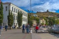 Balaklava, Sevastopol, Crimea - People stroll along the Nazukin embankment. Sunny day. Black sea