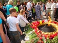 Balakovo, Saratov region, Russia. 09 may 2010. May 9 holiday. victory day. Children and adults brought flowers to the eternal flam