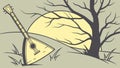 Balalaika Beneath a Gnarled Tree at Sunset, vector design Generative AI Royalty Free Stock Photo